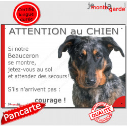 Beauceron Arlequin Tête, plaque portail humour "Attention au Chien, Jetez Vous au Sol" Berger Beauce bleu merle pancarte photo