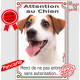 Jack Russell Terrier Blanc et Fauve, Plaque Portail "Attention au Chien, interdit sans autorisation" verticale, pancarte panneau