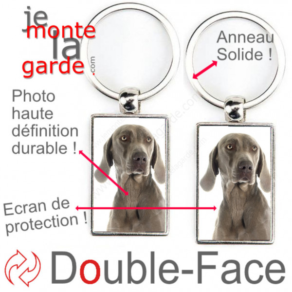 Porte-Clefs métallique double face photo Braque de Weimar, idée cadeau porte clés fer acier