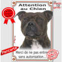 Staffie bringé, plaque verticale "Attention au Chien" 24 cm VL