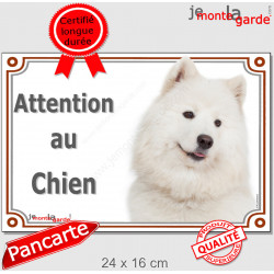 Samoyède tête, Plaque portail "Attention au Chien" Pancarte photo panneau race entrée